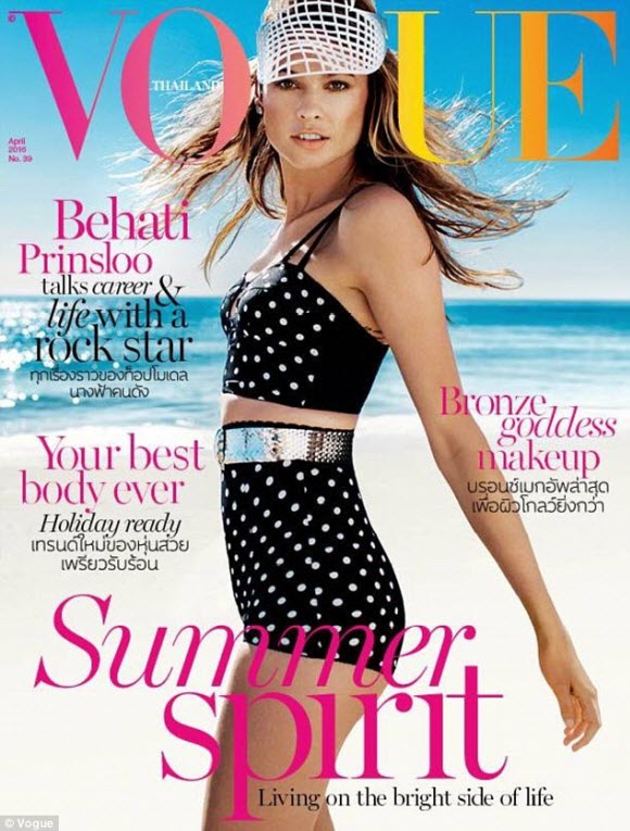 Pregnant Behati Prinsloo poses in chic polka dot bikini as she sizzles on Vogue Thailand cover