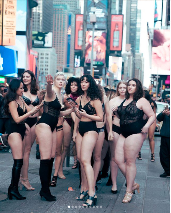 In Times Square Wearing Just Lingerie